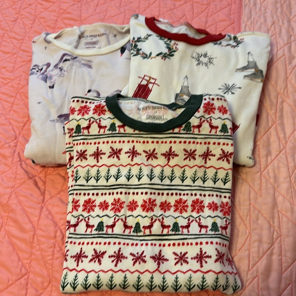 3 sets Burt’s Bees Pajamas Size 12 Holiday Print Christmas PJs Excellent Shape